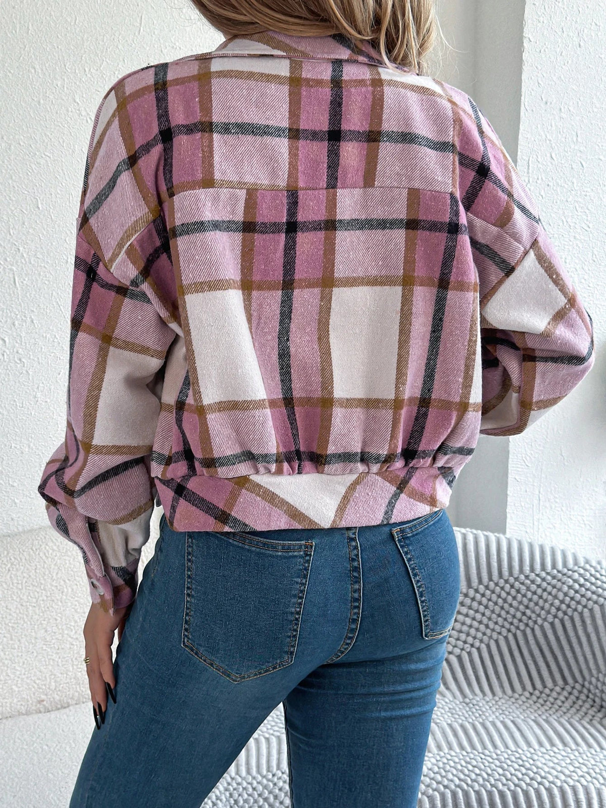 Women's Cropped Plaid Shacket UK – Button Front Chest Pockets | The Ottilie | Huna