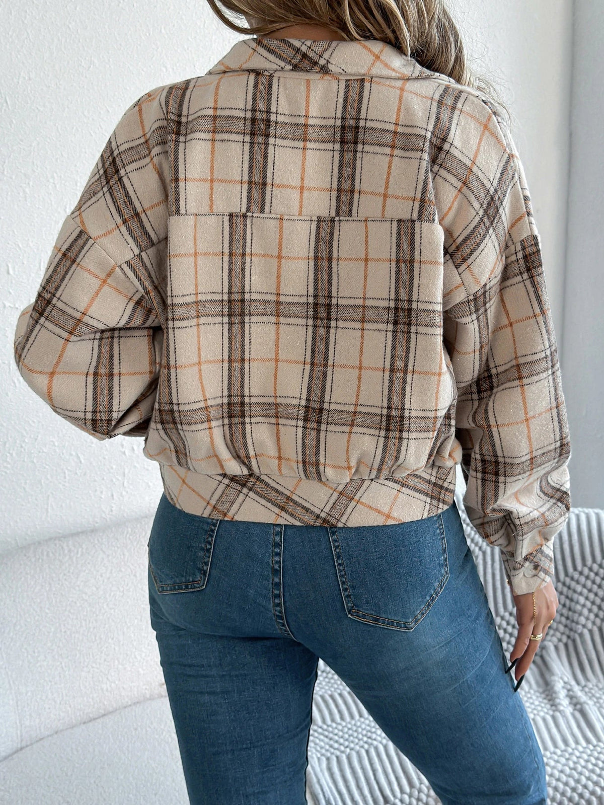 Women's Cropped Plaid Shacket UK – Button Front Chest Pockets | The Ottilie | Huna
