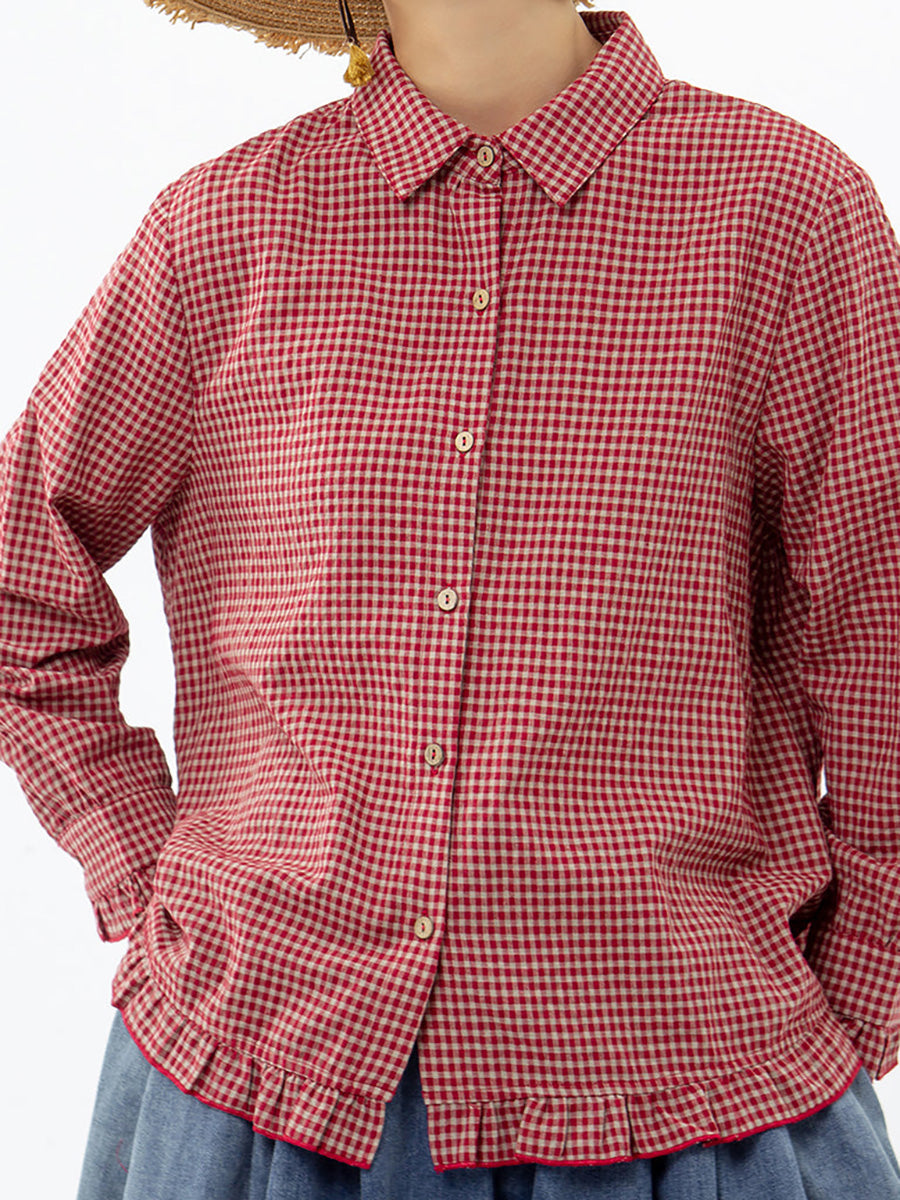 Women's Plus Size Linen Cotton Shirt – striped relaxed top, view 8 | The Rhoswen | Huna