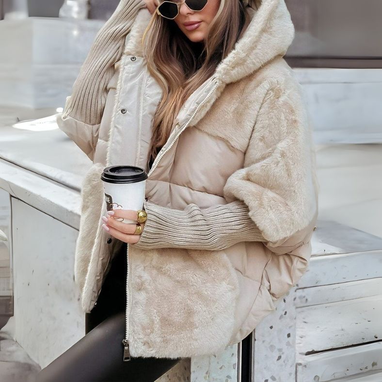 Women's Hooded Quilted Jacket UK – faux fur trim, view 3