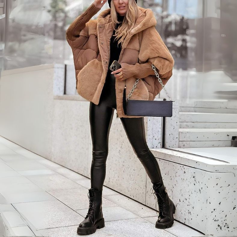 Women's Hooded Quilted Jacket UK – faux fur trim, view 6