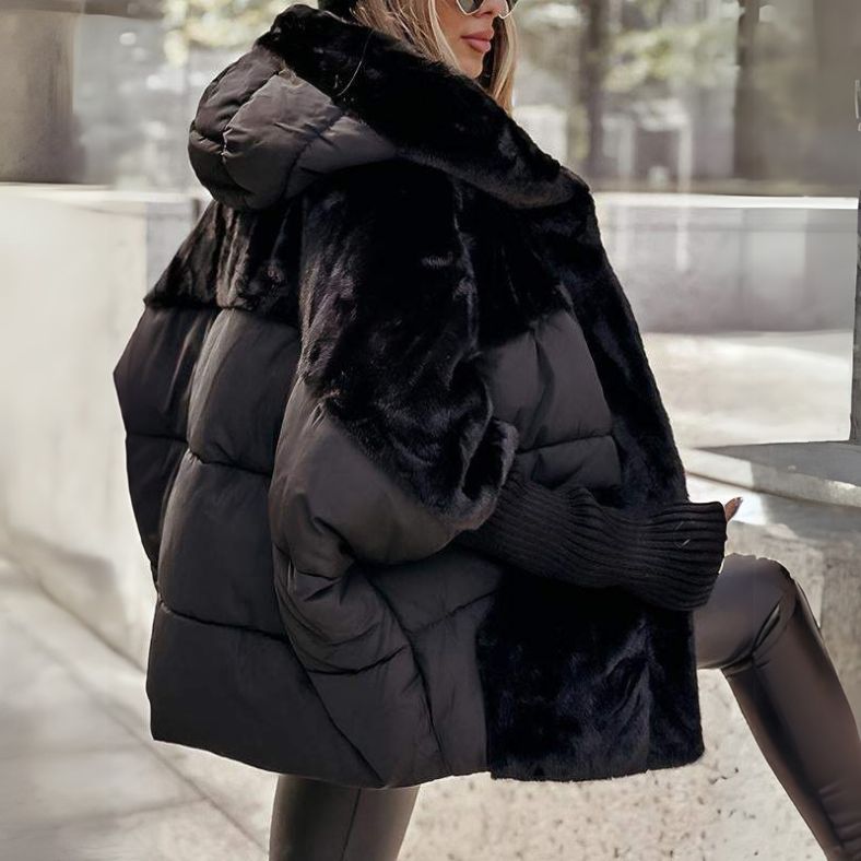 Women's Hooded Quilted Jacket UK – faux fur trim, view 7