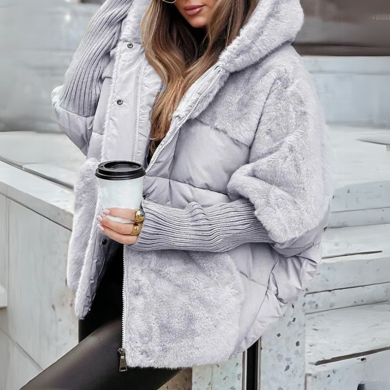 Women's Hooded Quilted Jacket UK – faux fur trim, view 1