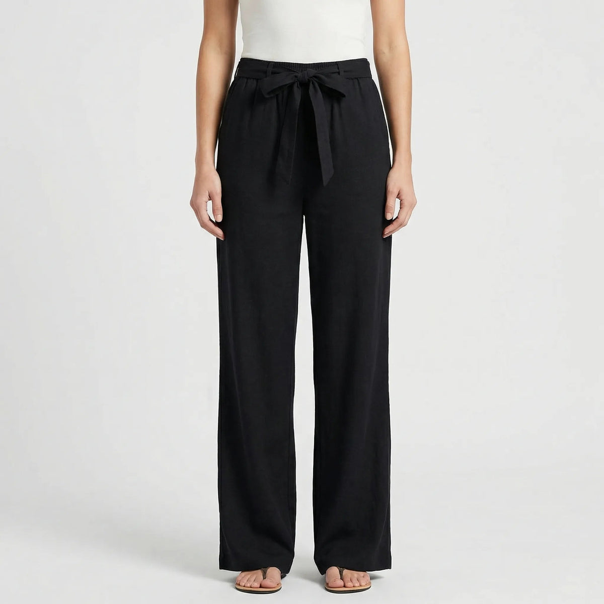 Women's Wide Leg Trousers UK – tie waist, view 1