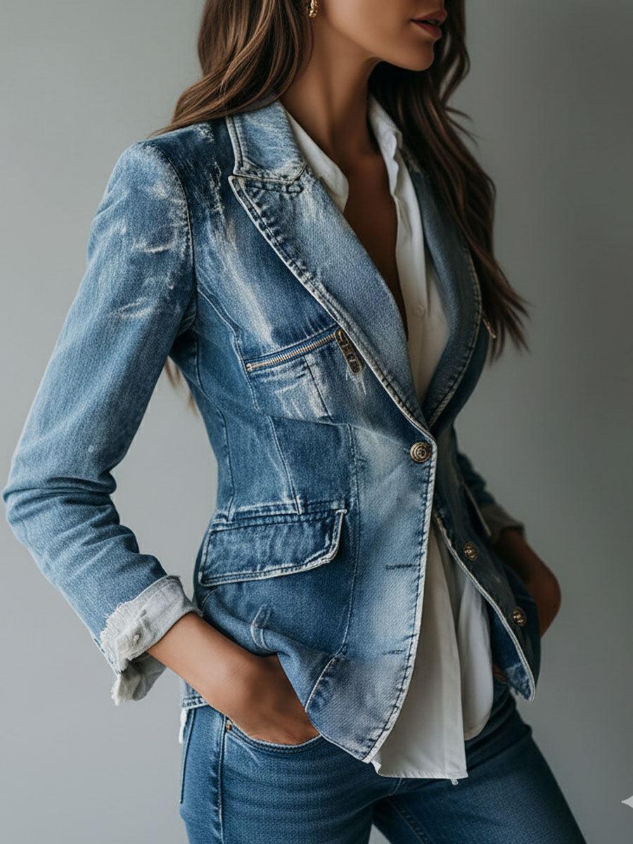 Women's Denim Blazer UK – Tailored Washed Cotton | The Frankie | Huna