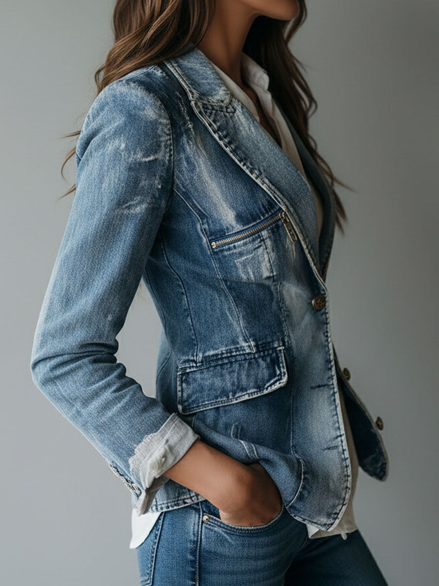 Women's Denim Blazer UK – Tailored Washed Cotton | The Frankie | Huna