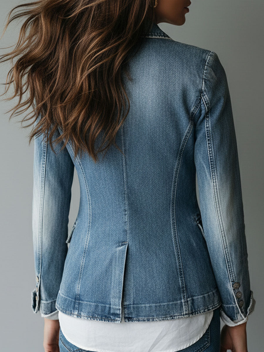 Women's Denim Blazer UK – Tailored Washed Cotton | The Frankie | Huna