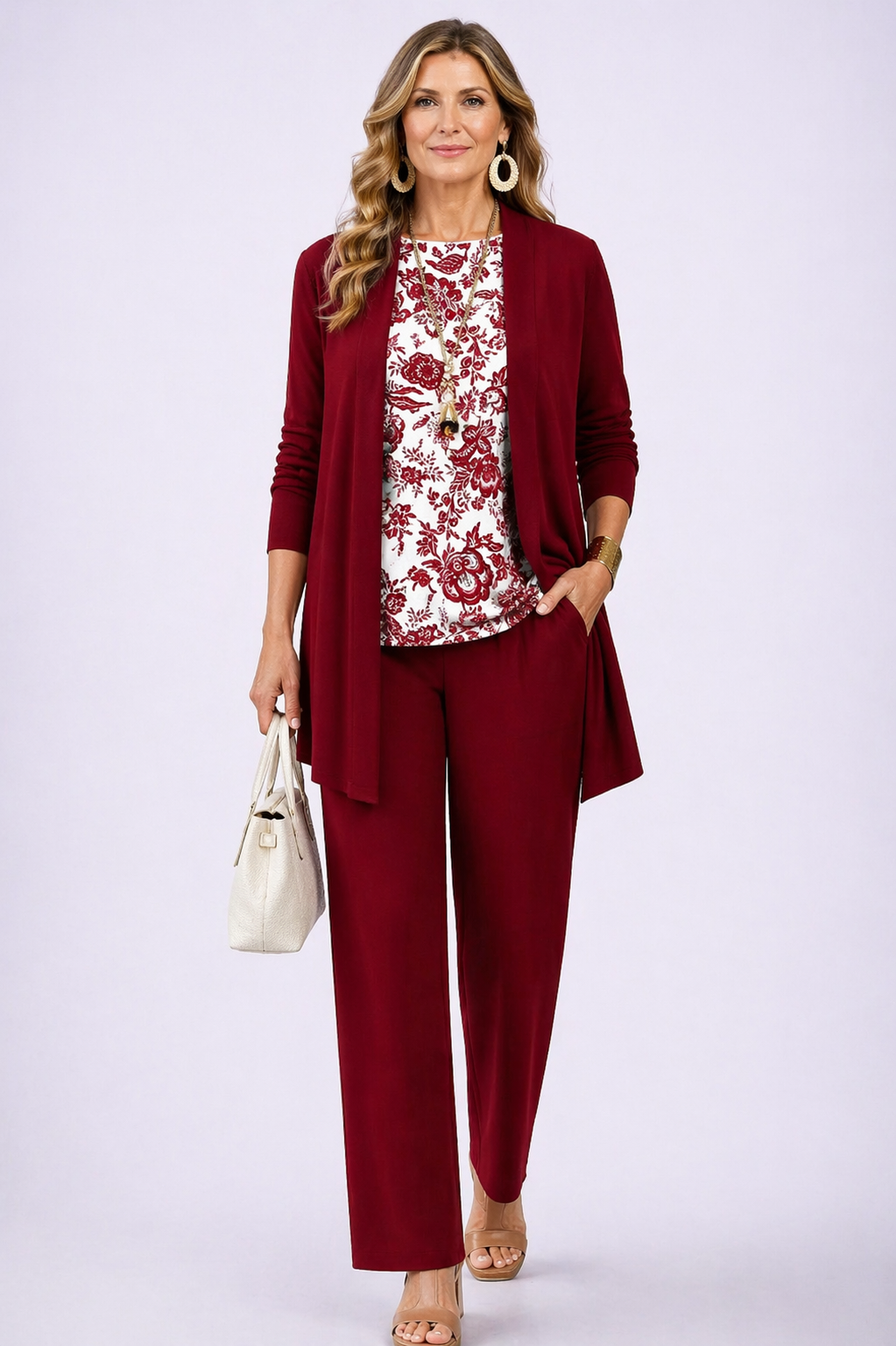 Women's 3 Piece Set UK – White & Red | The Denise | Huna