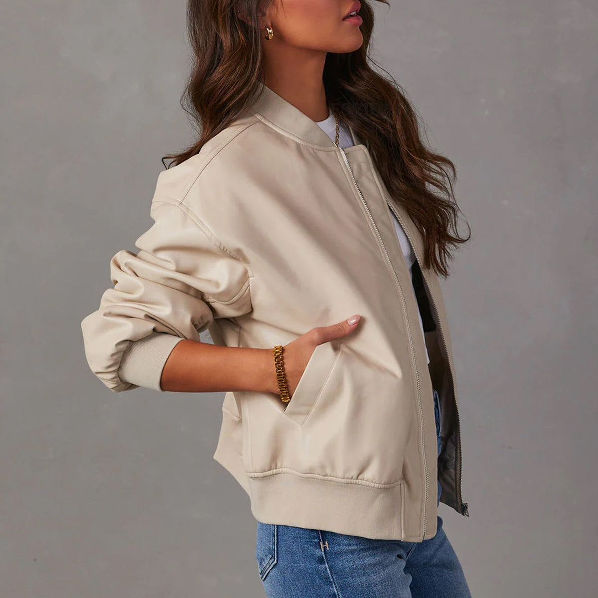 Women's Vegan Leather Bomber UK – relaxed fit, view 8