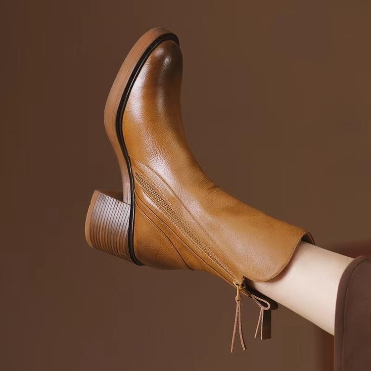 Women's Side Zip Leather Boots – cushioned everyday style, view 4 | The Floriane | Huna