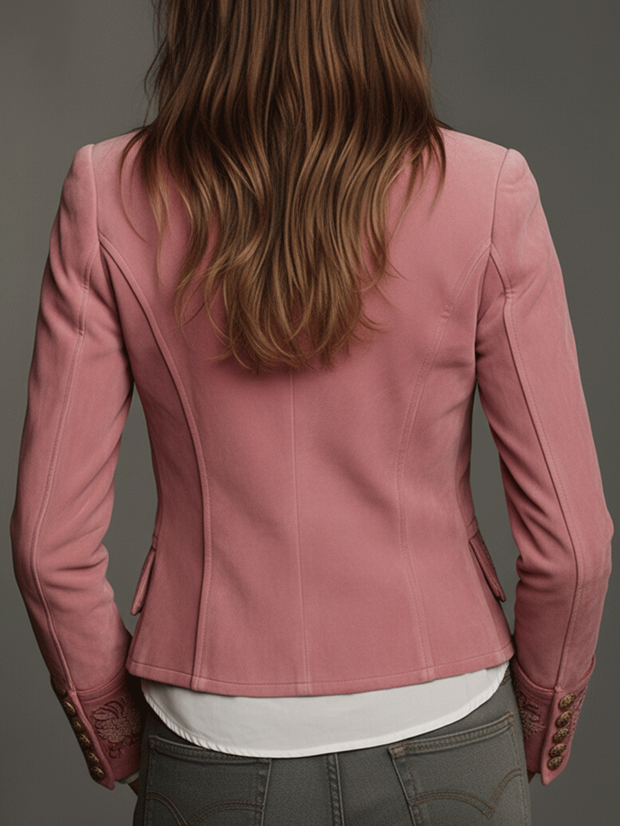 Women's Suede Jacket UK – Double-Breasted Embroidered | The Vivienne | Huna