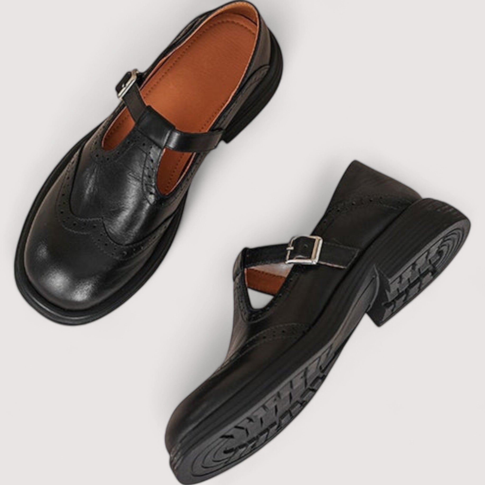 Women's Leather Brogue Mary Janes – Comfort Sole | The Elaine | Huna