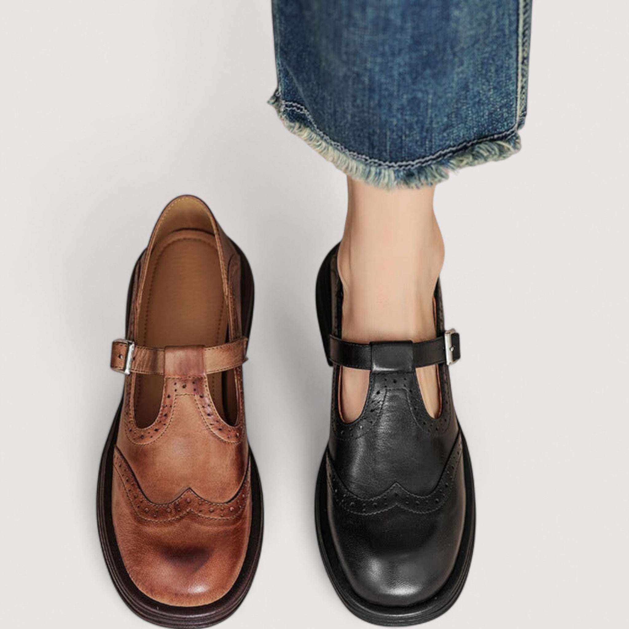 Women's Leather Brogue Mary Janes – Comfort Sole | The Elaine | Huna