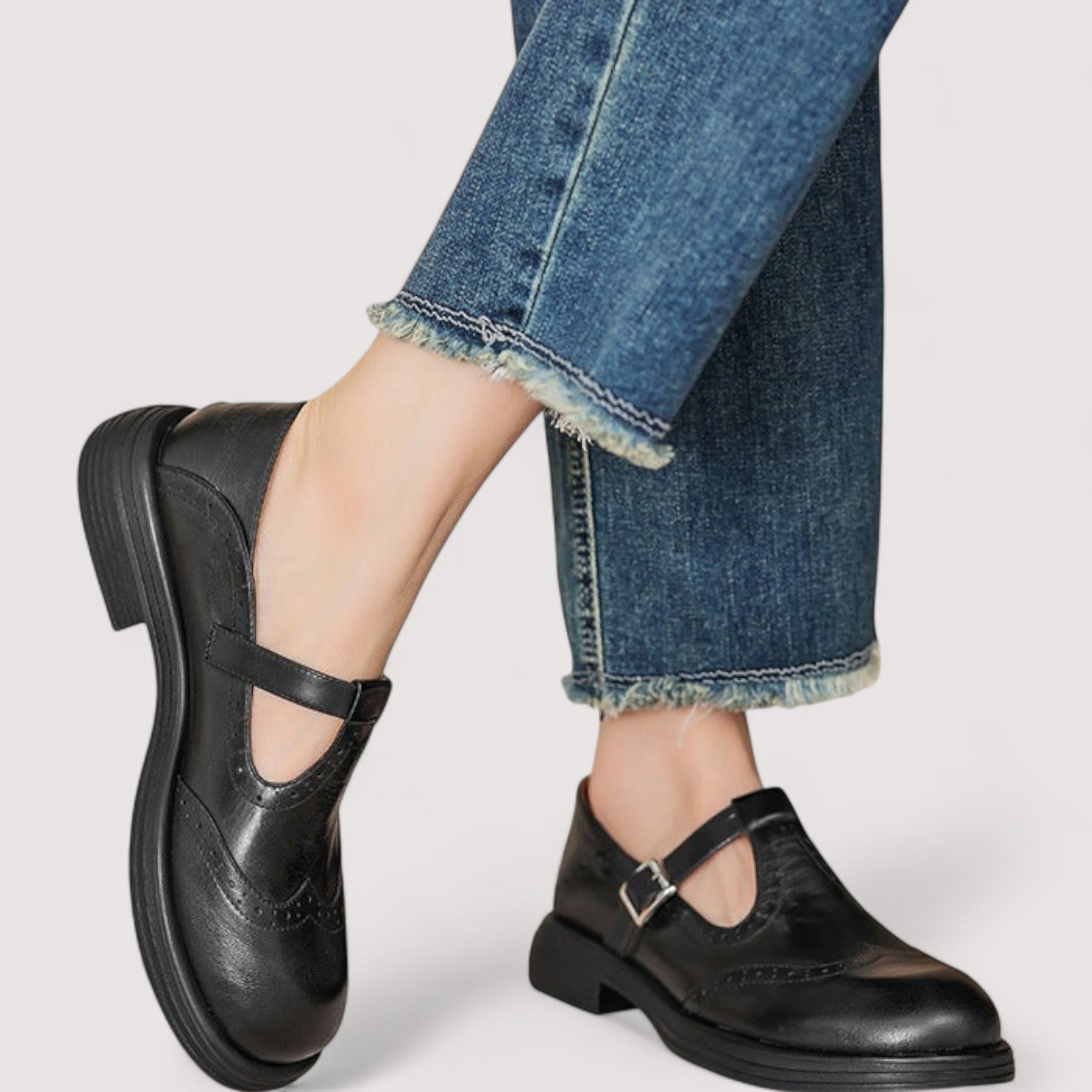 Women's Leather Brogue Mary Janes – Comfort Sole | The Elaine | Huna