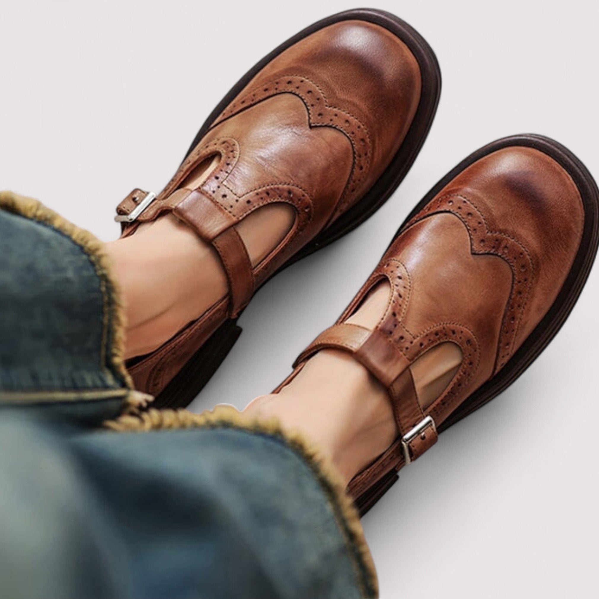 Women's Leather Brogue Mary Janes – Comfort Sole | The Elaine | Huna