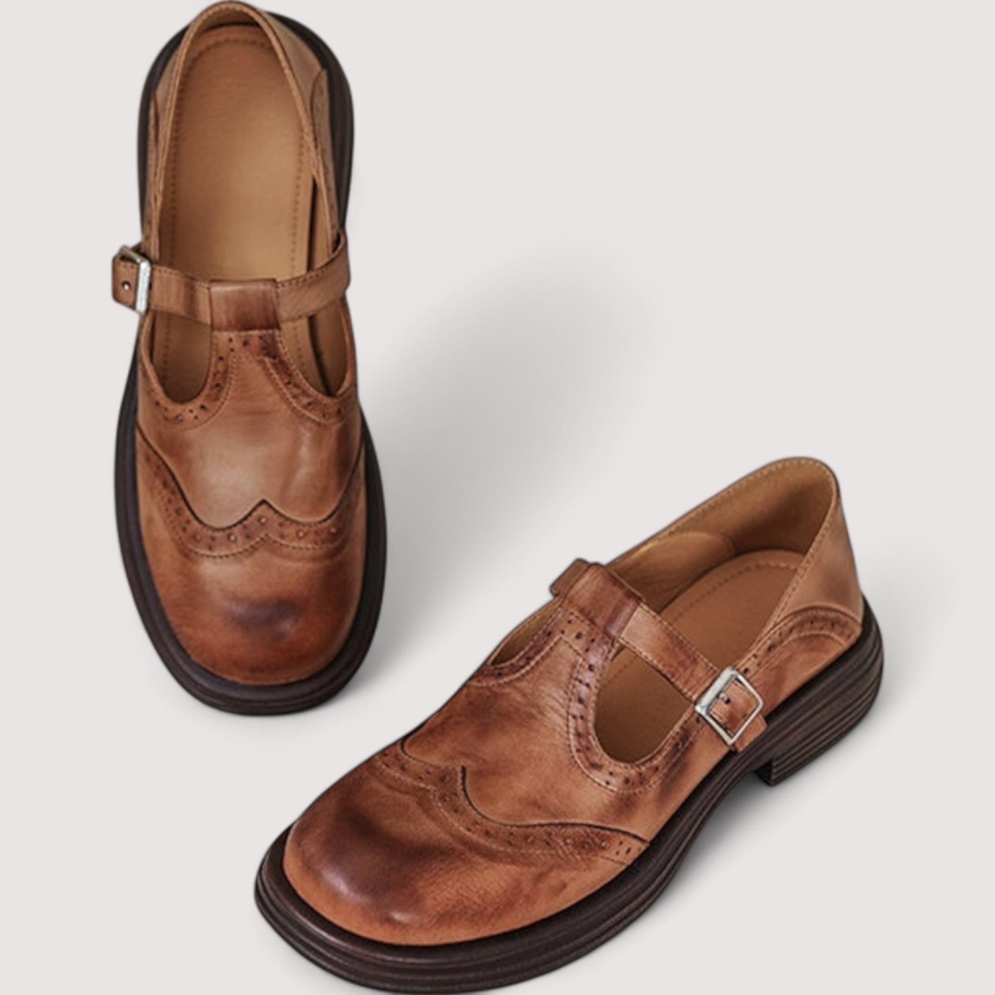 Women's Leather Brogue Mary Janes – Comfort Sole | The Elaine | Huna