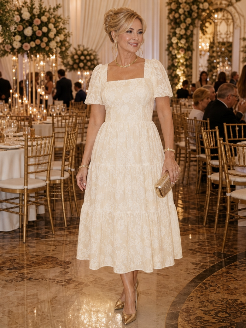 The Elaria – Women's Wedding Guest Midi Dress | Huna