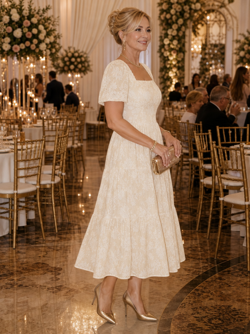 The Elaria – Women's Wedding Guest Midi Dress | Huna