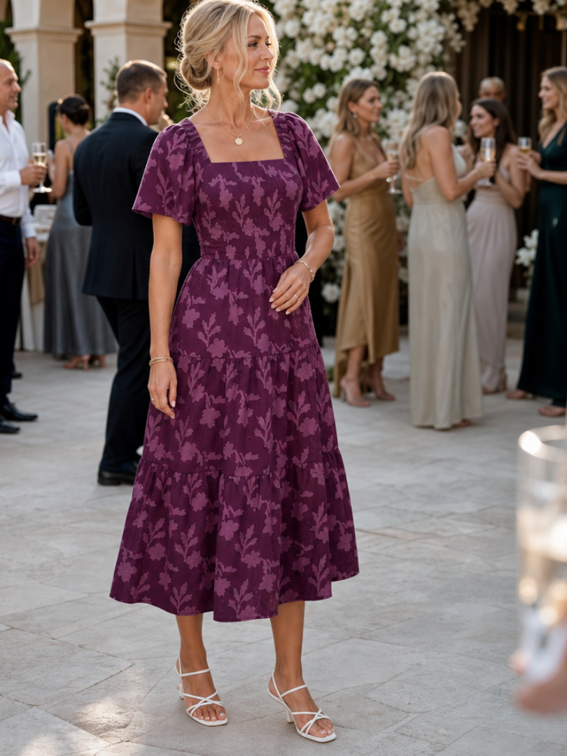 The Elaria – Women's Wedding Guest Midi Dress | Huna