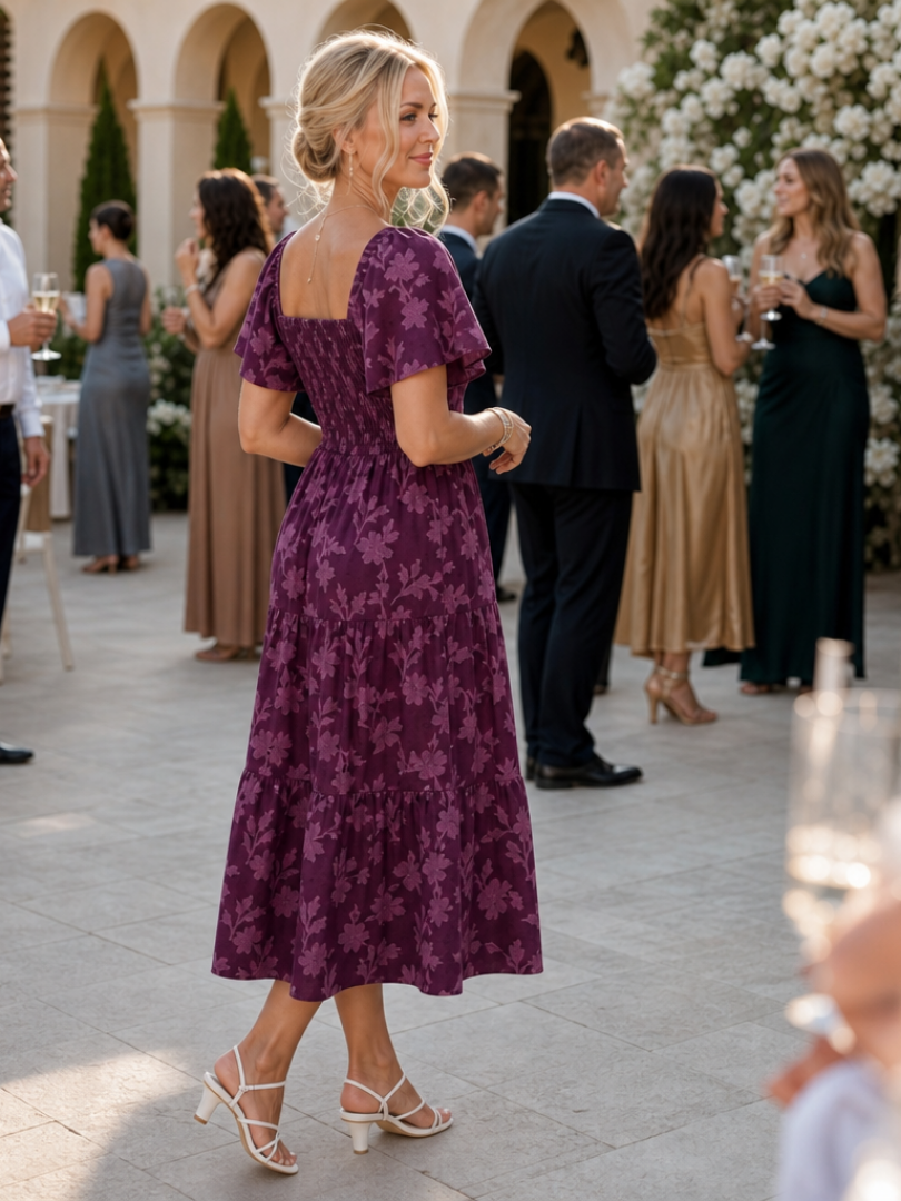 The Elaria – Women's Wedding Guest Midi Dress | Huna