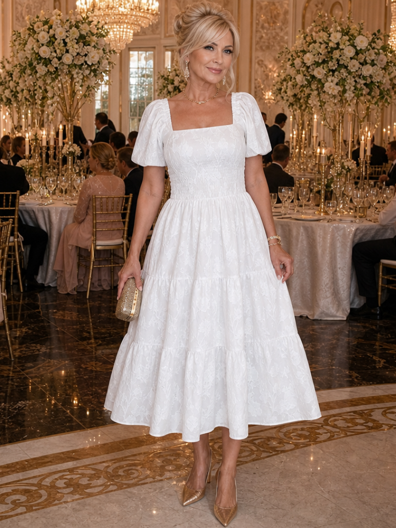 The Elaria – Women's Wedding Guest Midi Dress | Huna