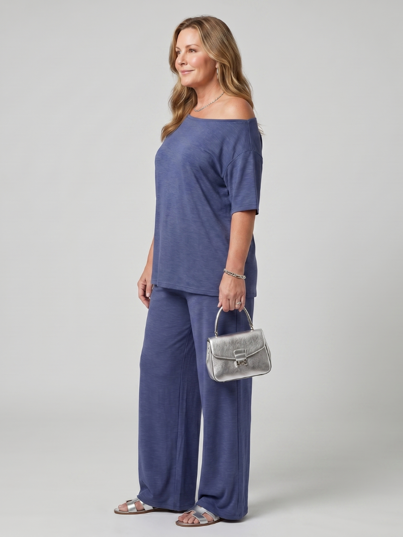 Women's Off Shoulder Top & Wide Leg Pants Set – Co-ord | The Elarim | Huna