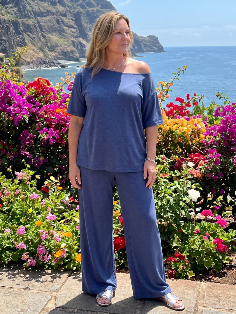 Women's Off Shoulder Top & Wide Leg Pants Set – Co-ord | The Elarim | Huna