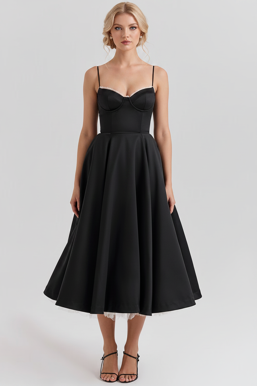 The Colette – Women's Floral Thin Strap Midi Dress – Huna