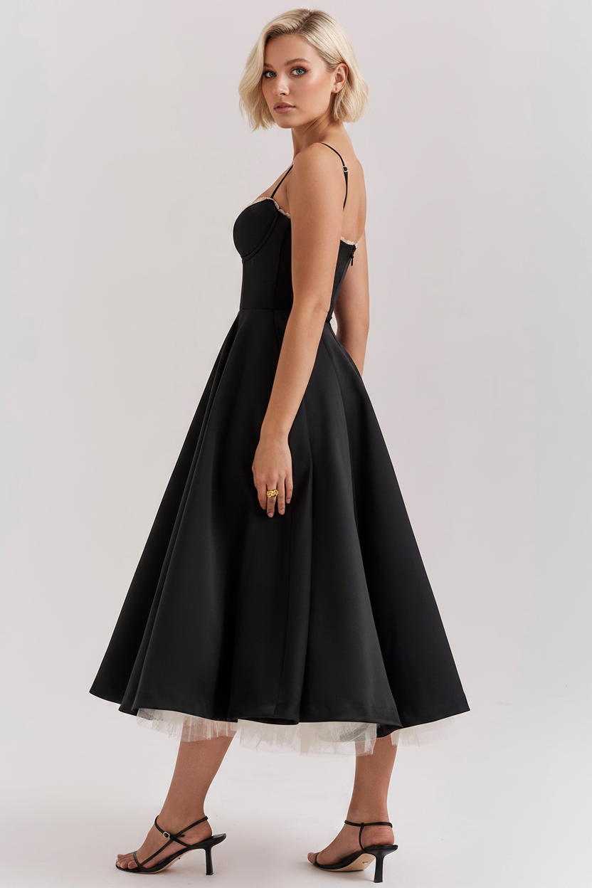 The Colette – Women's Floral Thin Strap Midi Dress – Huna