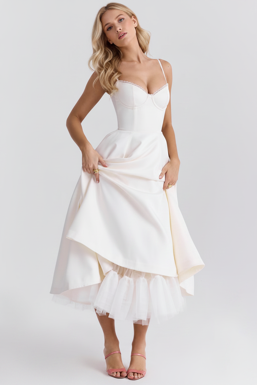 The Colette – Women's Floral Thin Strap Midi Dress – Huna