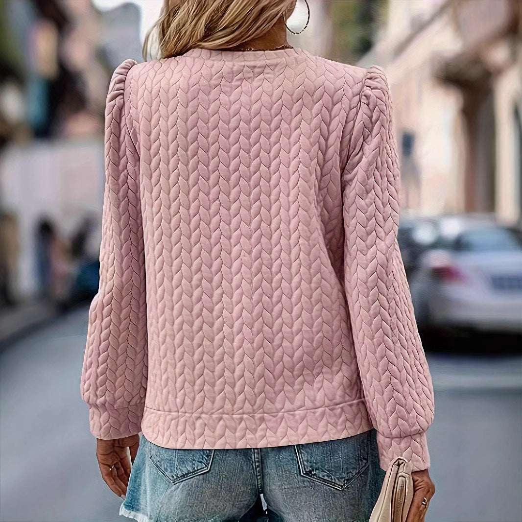 Women's Textured Sweatshirt UK – Elegant Puff Sleeves Crew Neck | The Anwen | Huna