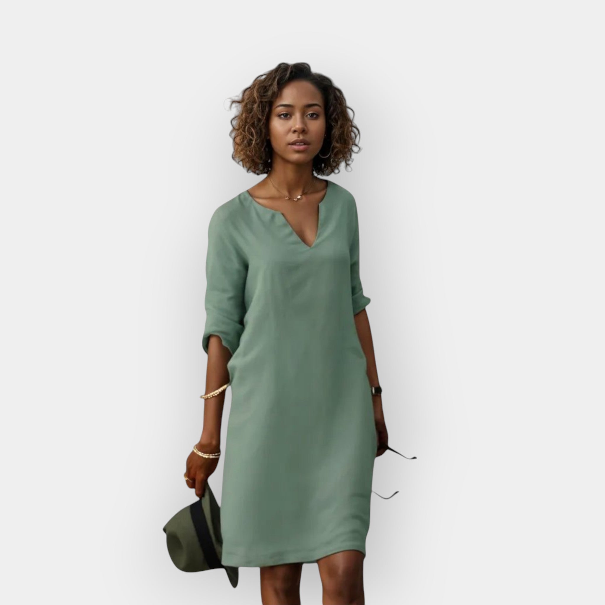 The Celeste – Women's V-Neck Midi Dress – Huna