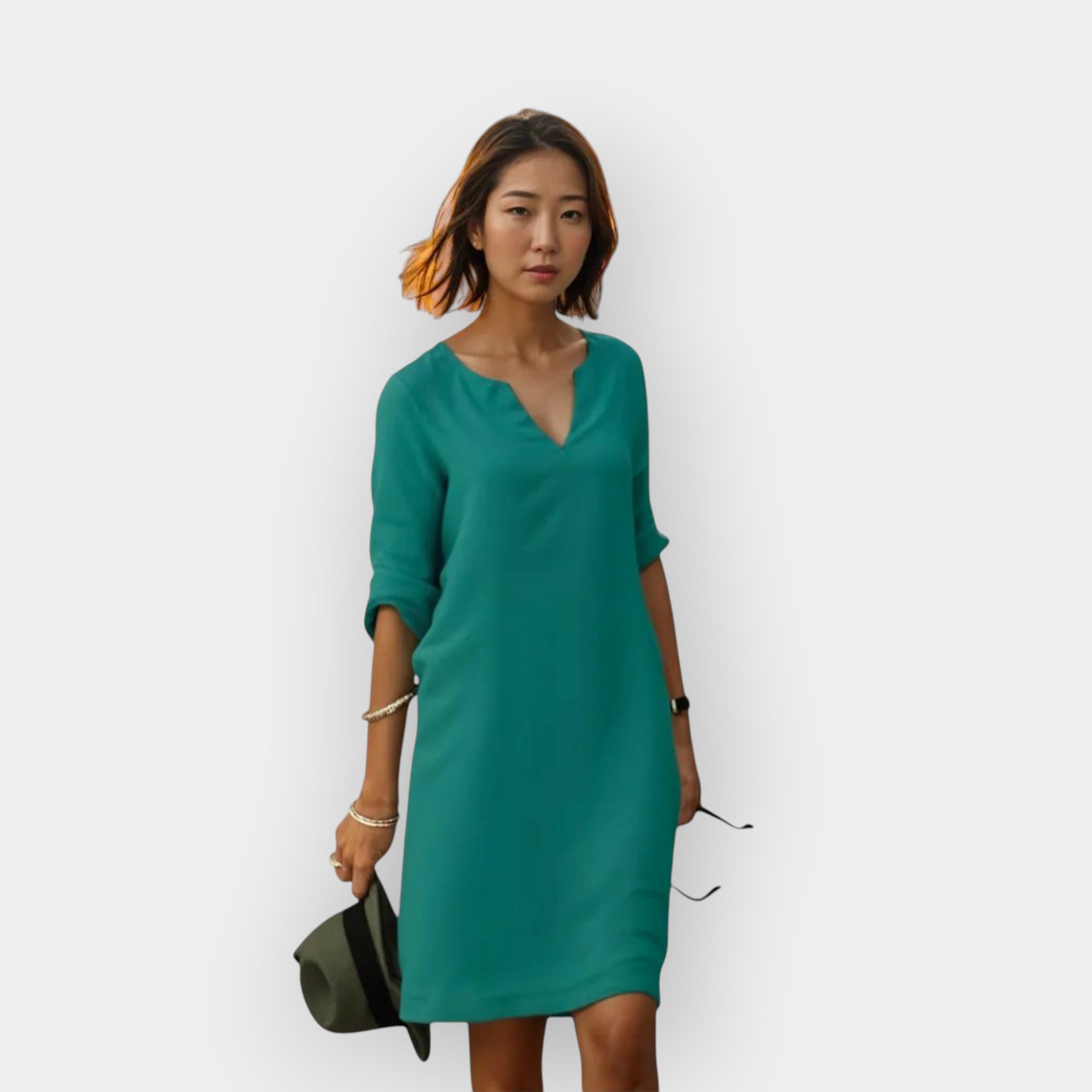 The Celeste – Women's V-Neck Midi Dress – Huna