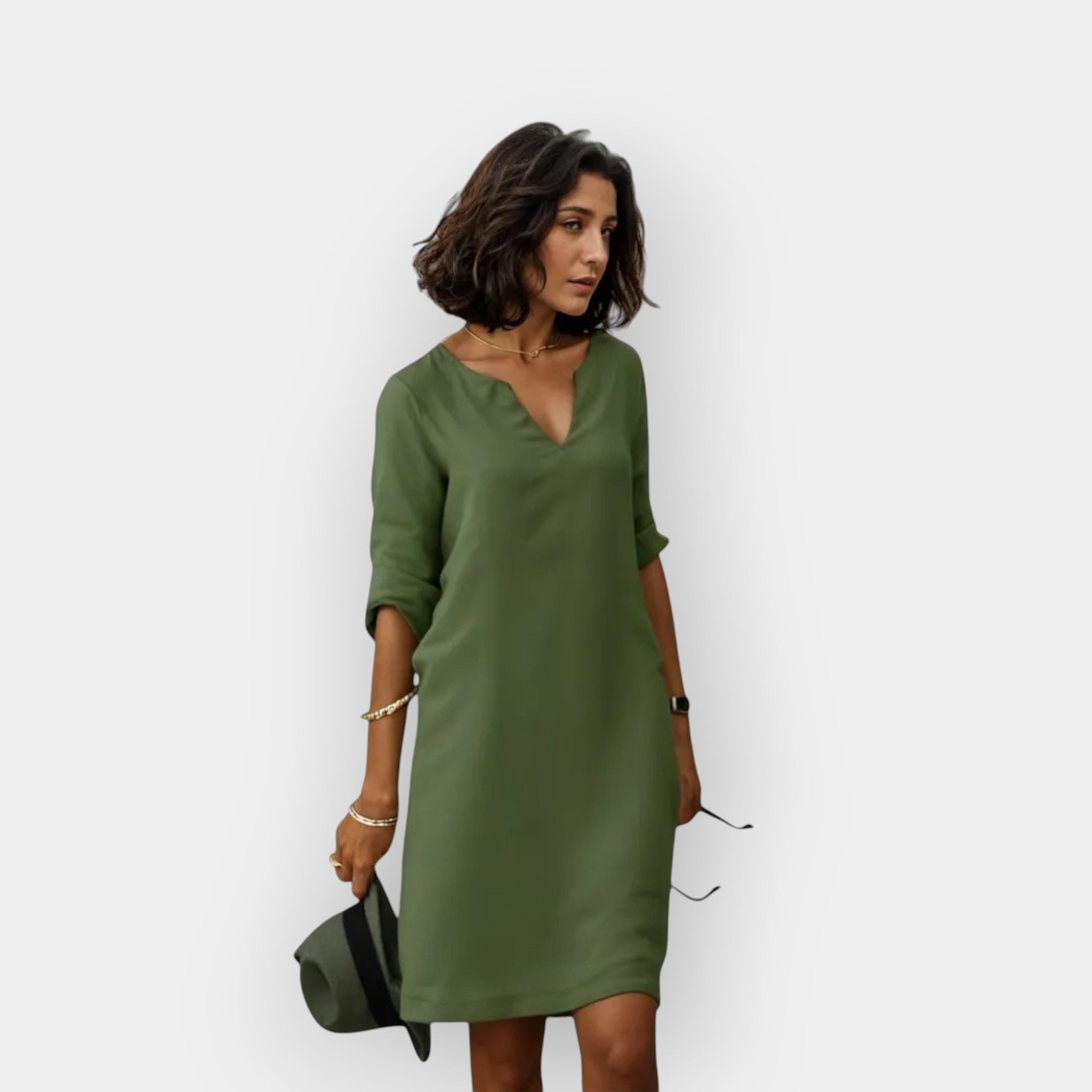 The Celeste – Women's V-Neck Midi Dress – Huna
