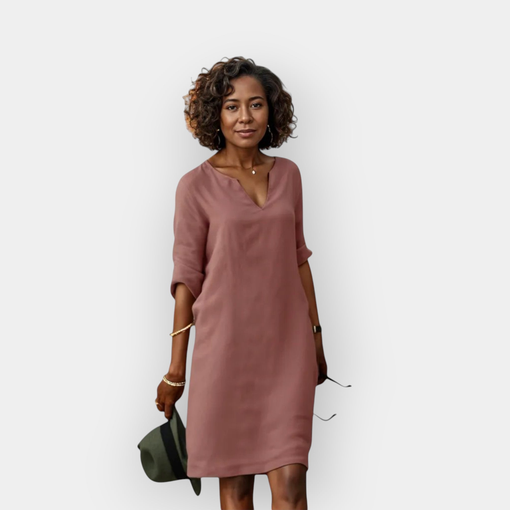 The Celeste – Women's V-Neck Midi Dress – Huna