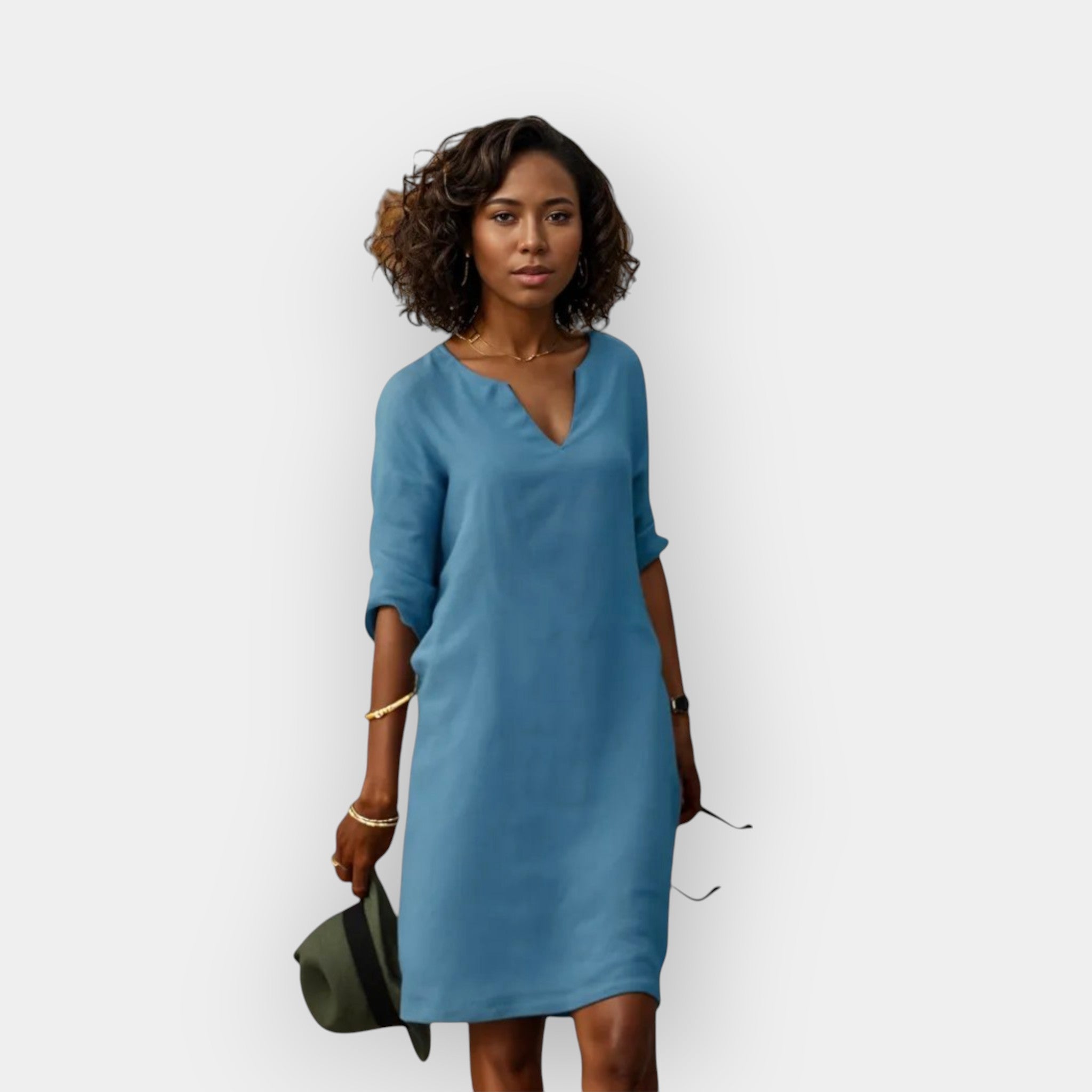 The Celeste – Women's V-Neck Midi Dress – Huna