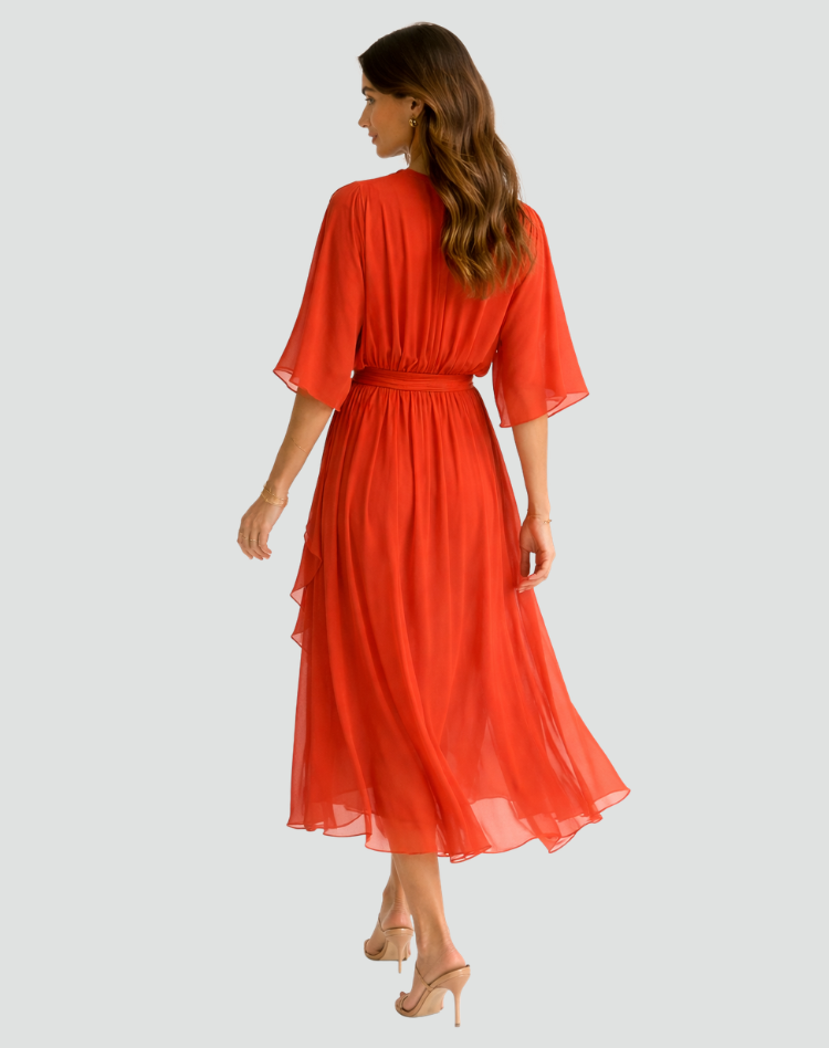 The Amelie – Women's Satin Wrap Bow Wedding Guest Dress – Huna