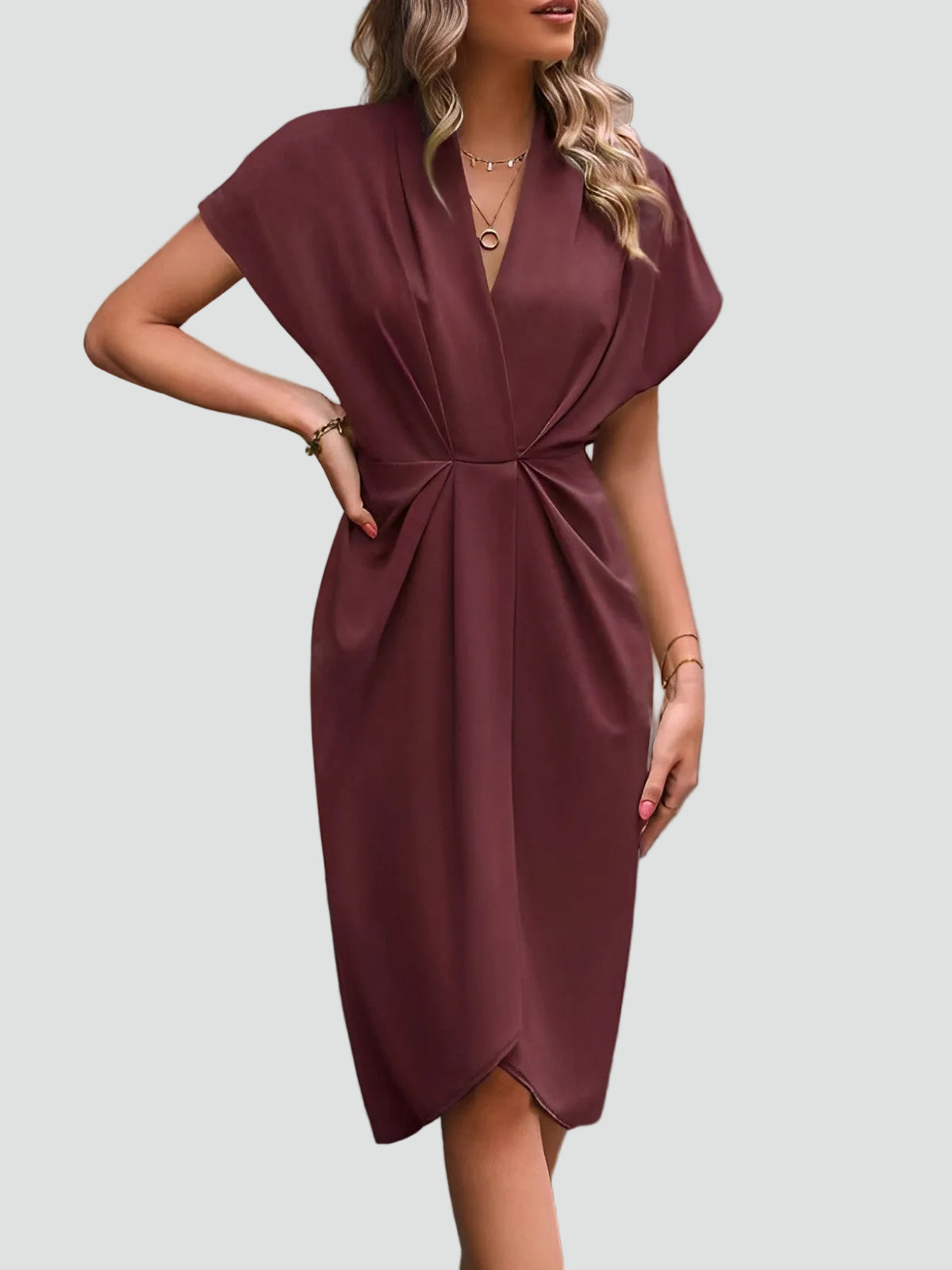 The Daphne – Women's Wrap V-Neck Midi Dress | Huna