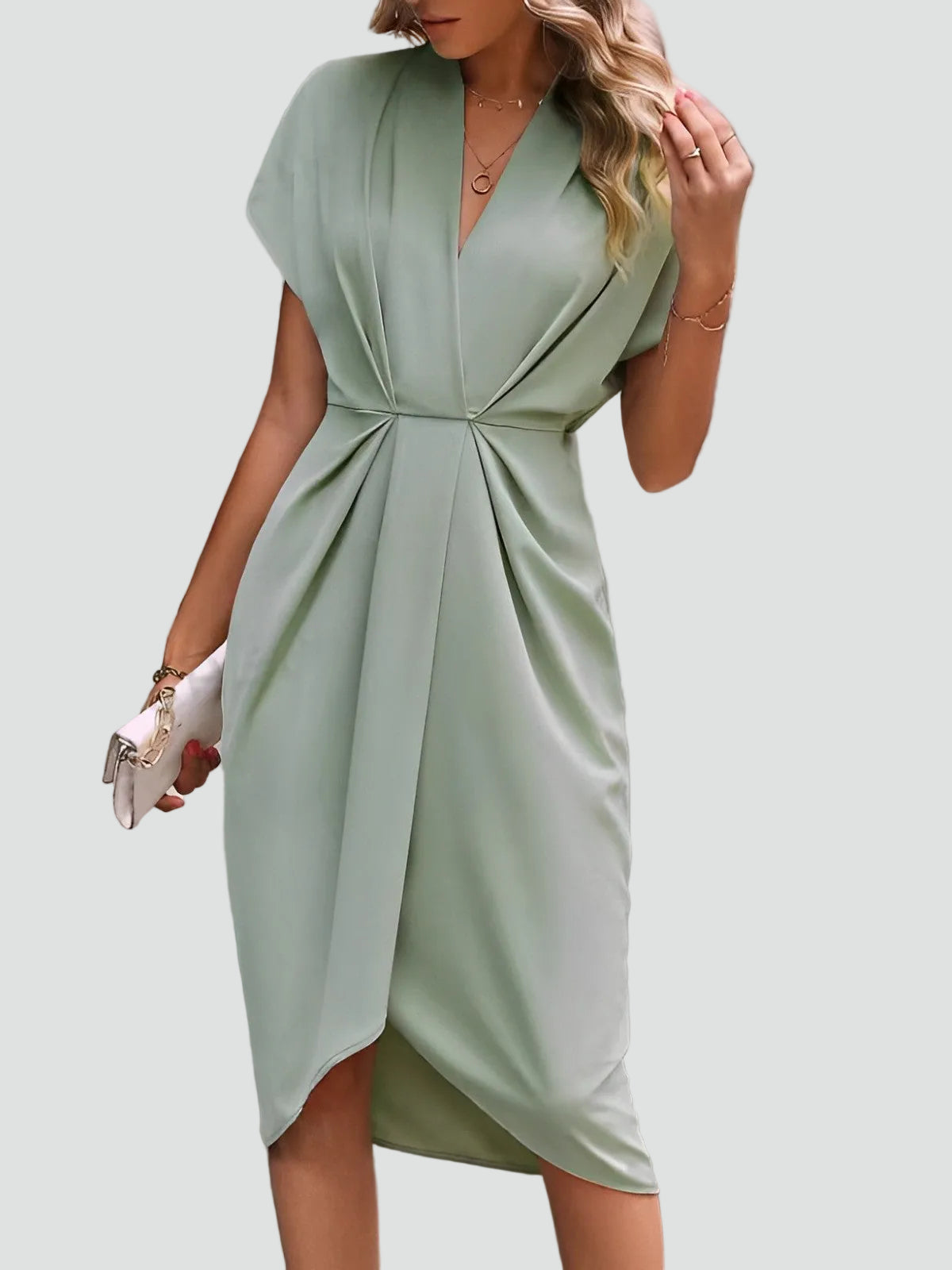 The Daphne – Women's Wrap V-Neck Midi Dress – Huna