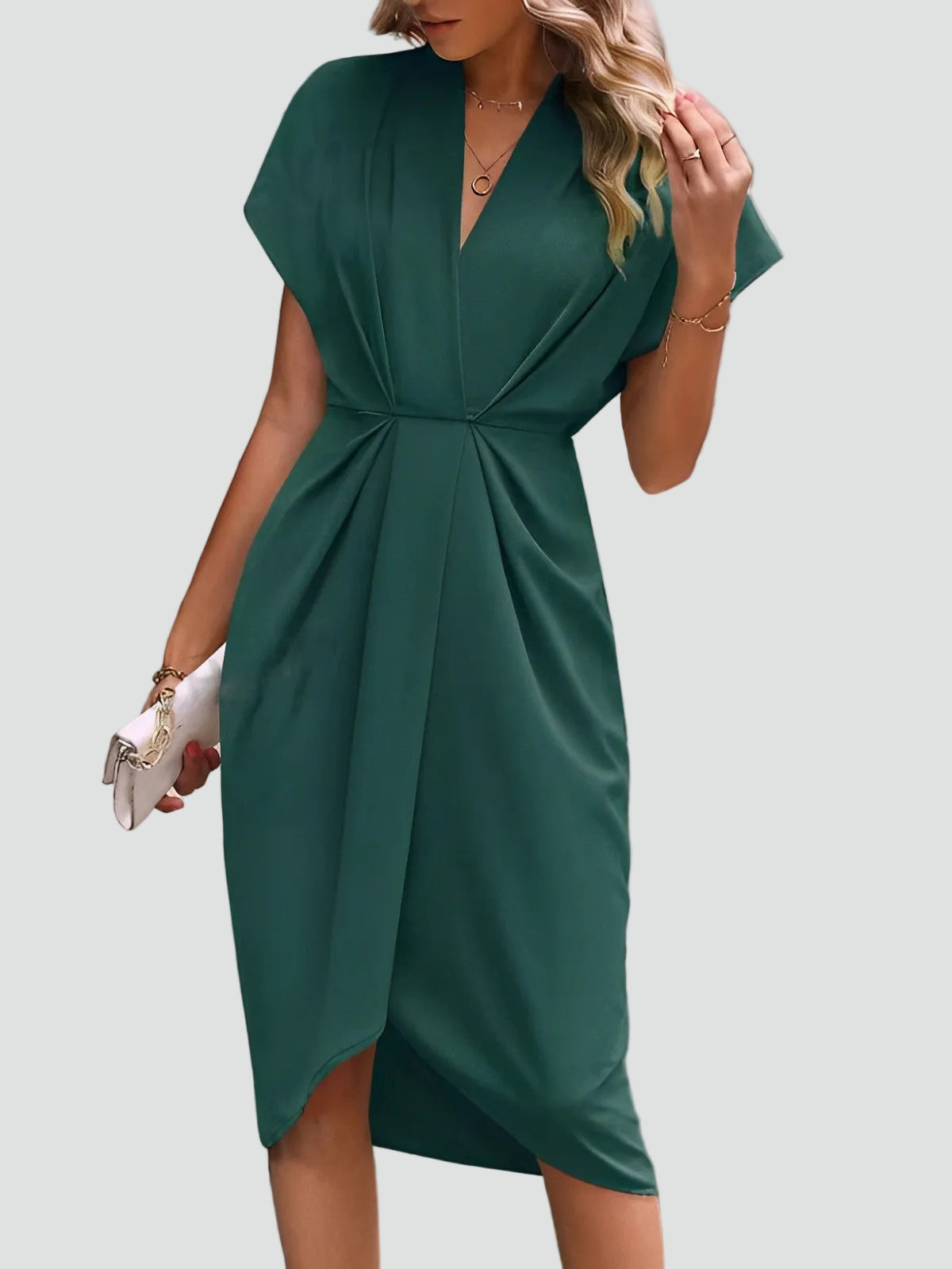 The Daphne – Women's Wrap V-Neck Midi Dress – Huna