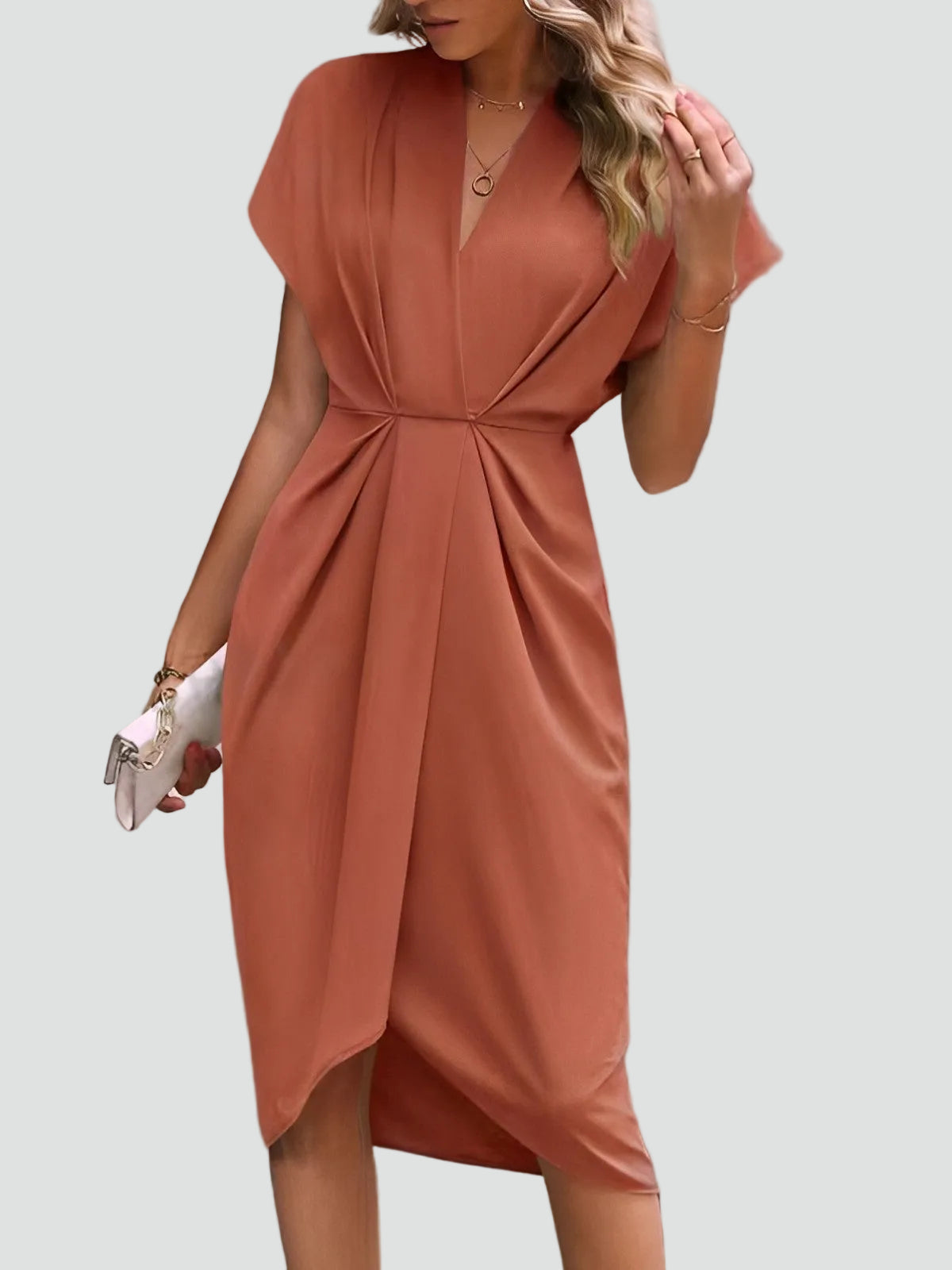 The Daphne – Women's Wrap V-Neck Midi Dress – Huna