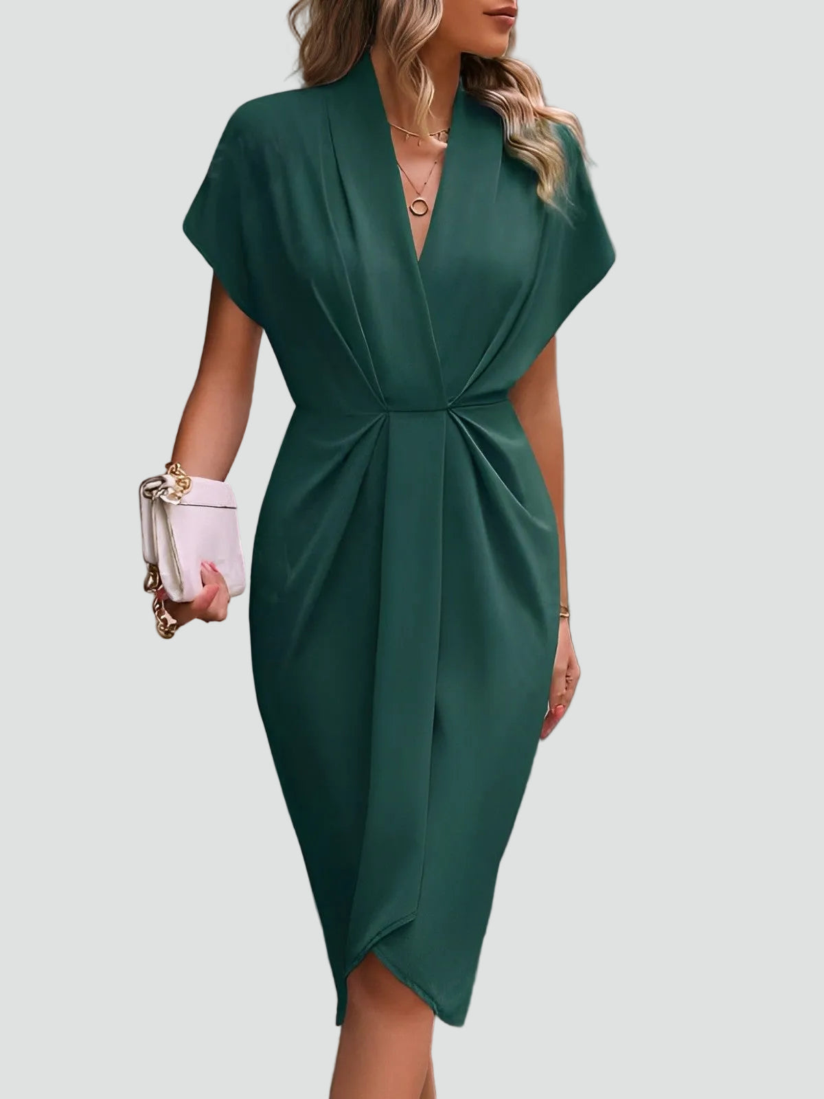 The Daphne – Women's Wrap V-Neck Midi Dress – Huna