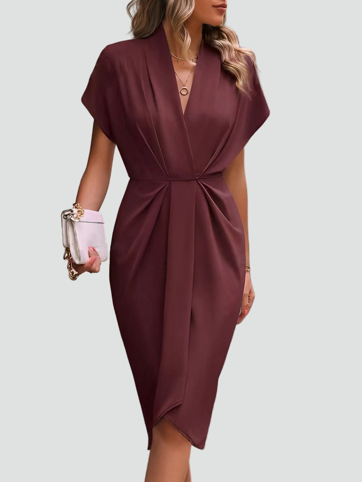 The Daphne – Women's Wrap V-Neck Midi Dress – Huna