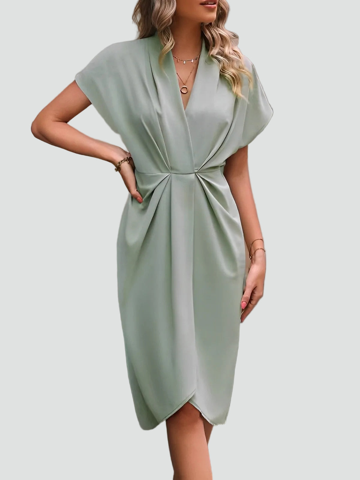 The Daphne – Women's Wrap V-Neck Midi Dress – Huna