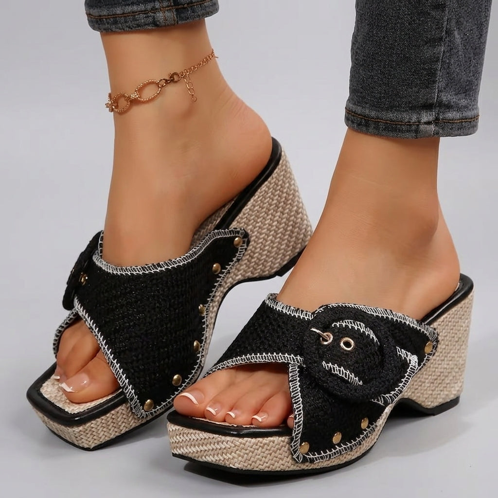 Women's Wedge Sandals – Woven Buckle Platform | The Elisa | Huna