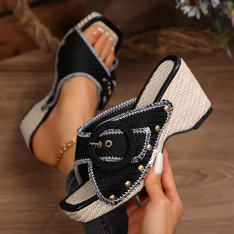 Women's Wedge Sandals – Woven Buckle Platform | The Elisa | Huna