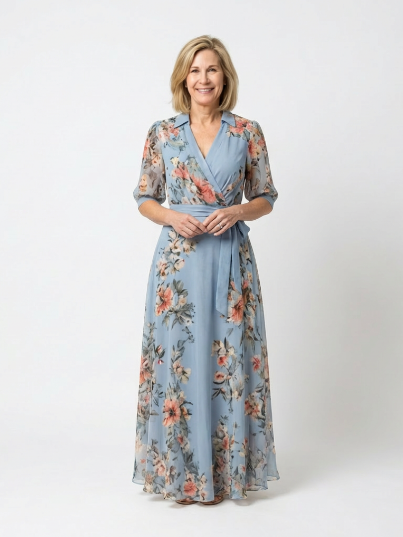 Elowen – Women's Floral Wrap V-Neck Maxi Dress – Huna