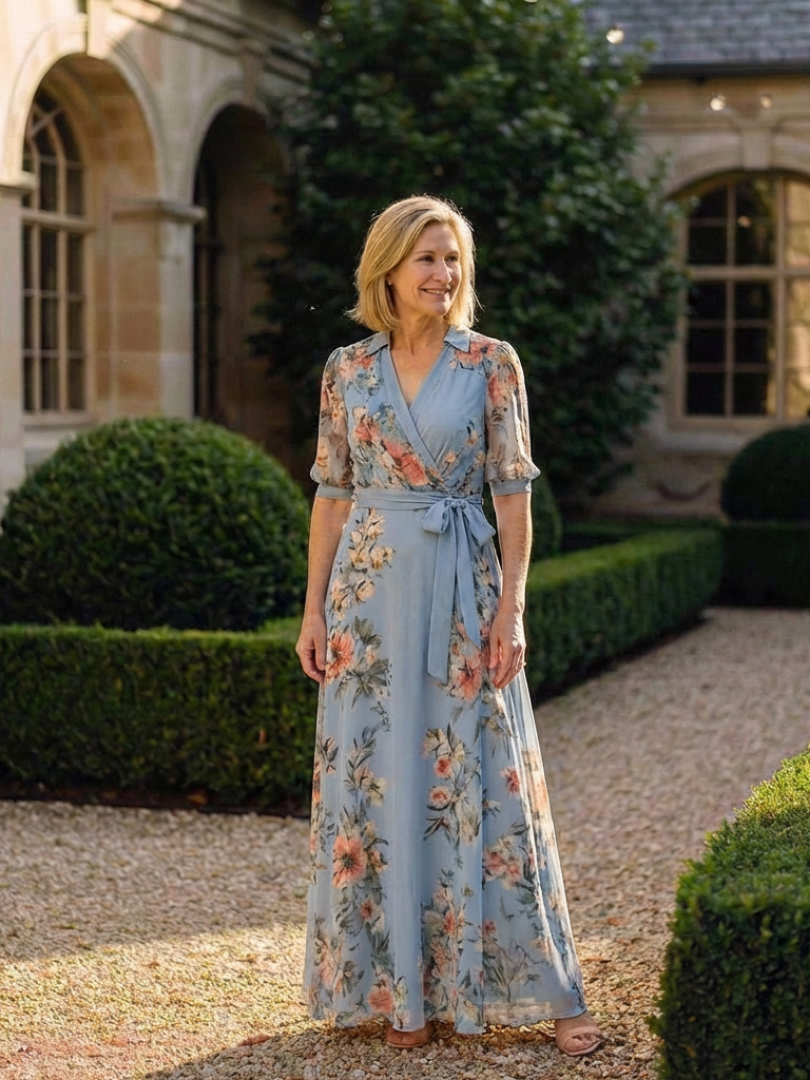 Elowen – Women's Floral Wrap V-Neck Maxi Dress – Huna