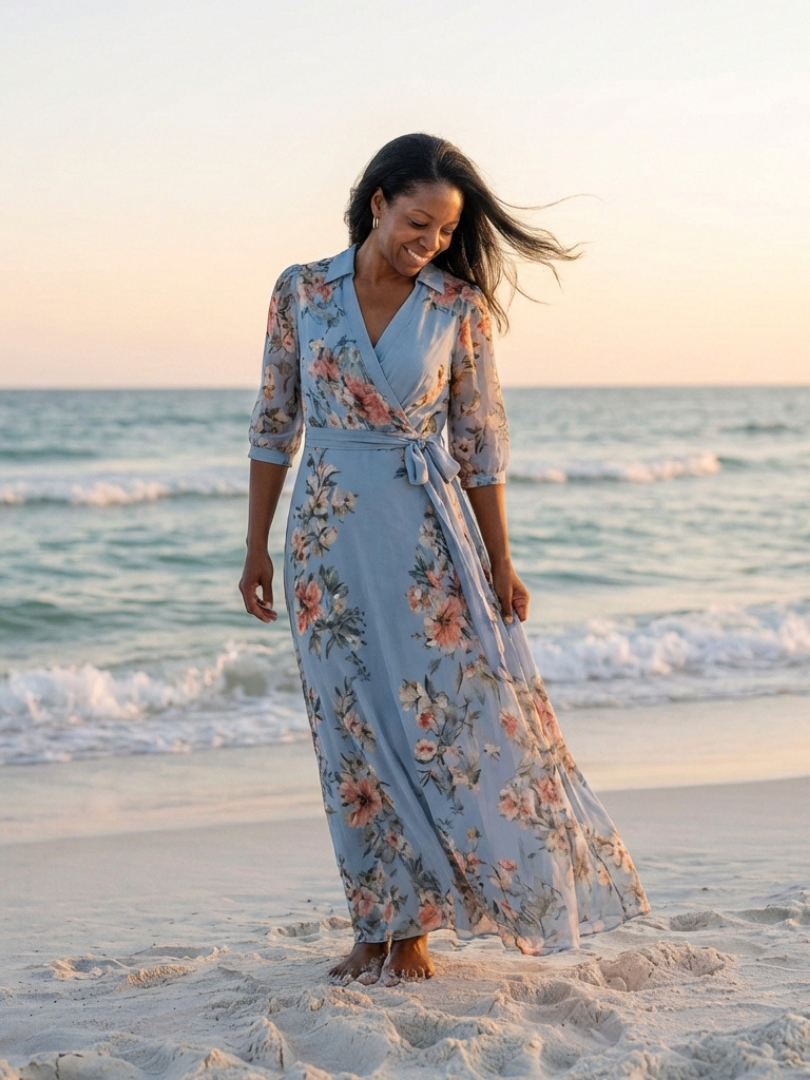Elowen – Women's Floral Wrap V-Neck Maxi Dress – Huna