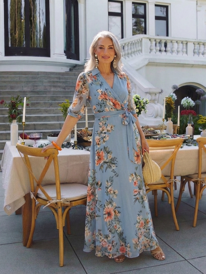 Elowen – Women's Floral Wrap V-Neck Maxi Dress – Huna